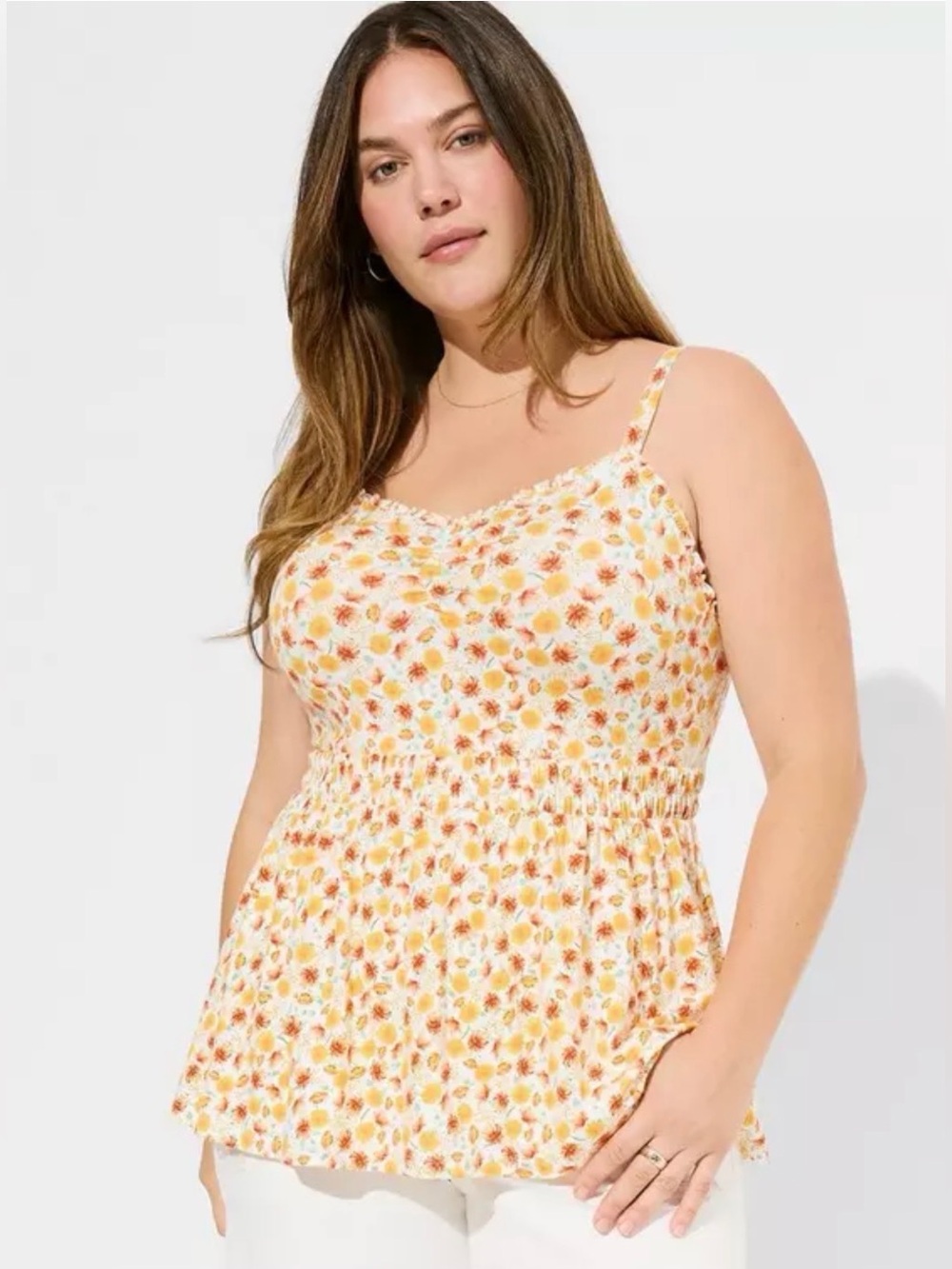 Torrid Super Soft Sweetheart Ruched Babydoll Top Size 0 Large Floral Sleeveless